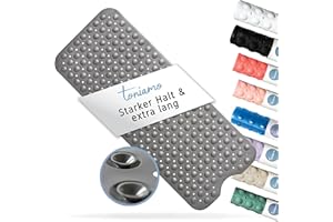 ‎TONIAMO Toniamo Badewannenmatte rutschfest 100x40 cm | Extra Lange Badematte rutschfest | Antirutschmatte Badewanne ohne BPA | Badewannen Matte antibakteriell & maschinenfest | Anti Rutschmatte | Grau