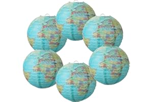 GREVOSEA 6 Pcs World Map Paper Lanterns, 8 Inch Earth Globe Hanging Lanterns Map Classroom Lantern Decor Travel Hanging Paper Lantern for Classroom Decor Party Back to School Birthday International Events