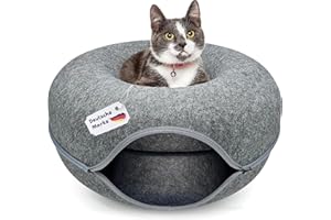 PISI BILI Katzentunnel aus Filz, Katzenbett rund 60x28 Katzenhöhle Tunnel Katzenhöle Anthrazit Katzendonut Katzen Bett Spiele Donut