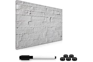 Navaris Pizarra magnética para Notas recados 60 x 40 CM - Tablero con diseño de Pared de ladrillo - Lavable con Soporte y Marcador magnético