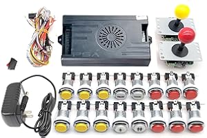 UYXOERA Kit arcade 9800 in 1 Pandora Saga Scatola con pulsanti LED Arcade Mame 5 pin 8 vie Joystick Arcade Pandora DX Kit 4 giocatori per fai da te a casa Videogioco (rosso e giallo)