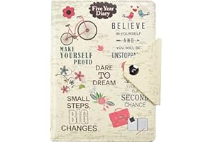 Arpan - Agenda 5 anni, agenda giornaliera non datata – chiusura a bottone – carta da scrittura A5 – copertina in finta pelle con scritta in lingua inglese - 23 x 3 cm