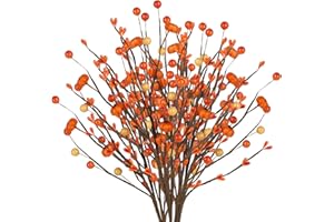 belupai 15.7in Fall Pumpkin Berry Branch, Artificial Berry Floral Pick Thanksgiving Orange Berry Stem Autumn Fake Pumpkin Pick for Harvest Home Vase Festival Indoor Christmas Decor-1pcs (1pcs)