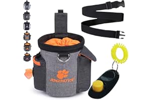 AMZNOVA Futterbeutel für Hunde, Leichte Hunde Leckerlitasche mit Gürtelclip und Abnehmbarem Bund, Hände Frei zum Tragen von Spielzeug, Kibble und Leckereien, Heide-Grau