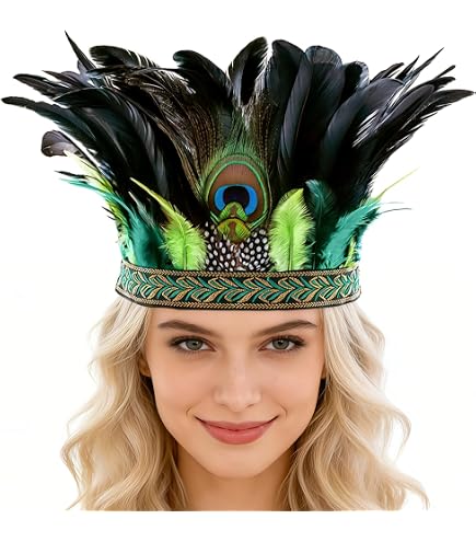 Fascia Per Capelli Con Paillettes E Piume Finte Woeoe - Copricapo Elastico Per Feste In Maschera, Carnevale, Rave (Verde)