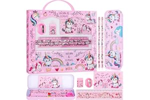 TCJJ 7Pcs Unicorn Stationery Set For Girl,Kids Stationery Gifts Set,1 Pencil Case&2 Pencil&1 Ruler&1 Mini NoteBook&1 Rubber&1Sharpener,School Supplies For Kids Back To School Gifts,Christmas Gifts