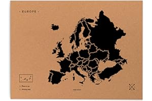 Miss Wood Mapa de Europa de Corcho, Pino, Negro, XL-60x90cm