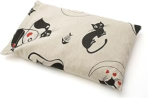 ERBORISTERIA VITA Cuscino termico con semi di lino per dolori cervicale muscolari mal di pancino mal di collo (550gr. - 31x19cm) con gatti. Terapia caldo freddo. Prodotto in Emilia Romagna