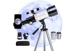 HETEKAN Teleskop Astronomie, Teleskop für Erwachsene Kinder Anfänger, 70mm Apertur 400mm AZ Mount Refraktor-Teleskop mit Stativ, Sucher und Telefon-Adapter