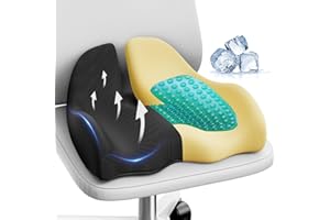 Benazcap X Cojín Grande de Gel para Silla de Oficina, Cojines Ergonómicos, Almohada de Gel y Espuma Viscoelástica para Coxis, Silla de Juegos y Asiento de Coche, Color Negro
