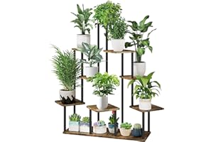 YOCOMEY 9-Tier Hölzern Blumenregal Pflanzenregal, Mehrstöckig Blumenständer Pflanzenständer Blumenbank Blumentreppe Pflanzentreppe Standregal für Innen Garten Balkon Deko(Schwarz)