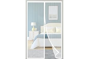 KAZATE Moustiquaire Porte Fenetre, 80x210 CM Moustiquaire Fenêtre Aimantée Blanc Sans Perçage Rideau Anti Mouche avec Bande Adhésive, Fermeture Automatique, Maille Ultra Fine