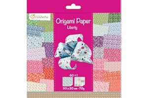 Avenue Mandarine 52509O - Un paquet de 60 feuilles Origami 20x20 cm 70G (30 motifs x 2 feuilles) et une planche de stickers incluse, Liberty