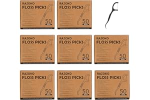 RAZOKO Natural Dental Floss Picks High Toughness Charcoal Toothpicks Sticks-Vegan,Eco-Friendly Sustainable Flossers for Teeth Cleaning (400 Count)