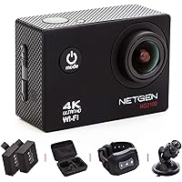 NETGEN Action Camera 16 MP 4k WiFi Ultra HD Waterproof with Full Pack Including Car Mount, Carry Bag, Control Watch, 2…