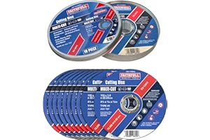 Faithfull Extra Thin 1mm Fast Cut Cutting Discs – 115mm x 1mm x 22.23mm (4.5 inch) Multi-Cut Disc, 10 Pack with Storage Tin