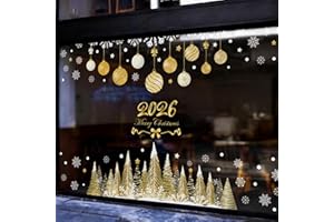 Caiery 2026 Albero di Natale Immagini per finestre di Natale per grandi finestre, fai da te, fiocco di neve adesivi in vetro finestra vetrina vetrina decorazione di Natale, fantastici adesivi statici