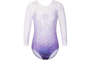 Ranrann Enfant Fille Justaucorps Gymnastique Métallique Brillant Sans
