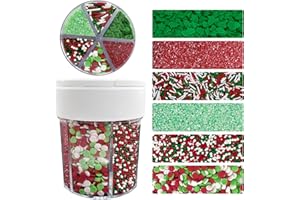 Lukinuo Weihnachten Sprinkles Grün Weihnachtsbaum Sprinkles Sanding Gugar Rot Grün Weiß Jimmies Mix Urlaub Kuchen Sprinkle Konfetti Quin Mix Crystral für Kuchen Backen Eis Kekse Cupcake Topper 6,7 Oz
