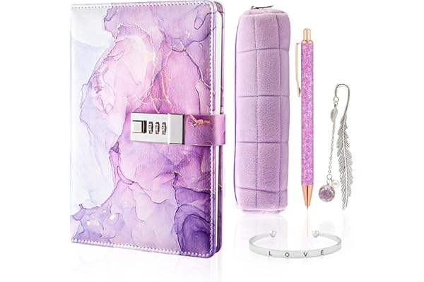 TNSLAND Set de Papeterie Violet, Journal Intime Fille avec Serrure avec Marque-Page Boîte de Papeterie Stylo à Bille Bracelet, Cadeaux pour Les Filles 7 8 9 10 11 12 13 14 Ans