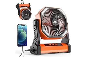 KITWLEMEN Camping LED Lantern Fan with 20000mAh Rechargeable Battery, 270° Pivot, 4 Speeds, Tent & Desk Use, Power Outage & Hurricane Ready