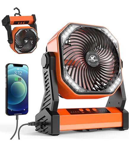 PDBEST Draadloze Oplaadbare Ventilator 20.000 MAh Met LED Lantaarn - Krachtige Campingventilator Zwart