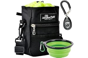 ZENOVA PETS Dog Treat Pouch, Waterproof Walking Bag with Collapsible Bowl and Training Clicker, Poop Bag Holder, Adjustable Waistband & Clicker, Ideal for Travel, Outdoor Adventures & Pet Parents