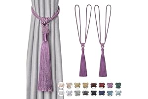 Pretty Jolly Langen Quasten Vorhang-Raffhalter Handmade geflochtene Seil Knoten drapierte Raffhalter Elegante dekorative Vorhanghalter für Zuhause und Büro, Lila, 2 Stück