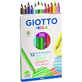 GIOTTO Mega, Thick Colored Pencils, Hexagonal Shape, 5.5 mm Lead, Assorted Colors, 12 pcs.