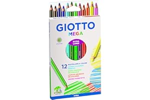 GIOTTO Mega - Astuccio Da 12 Matite A Pastello Colorate, 5.5 mm, Colori Intensi