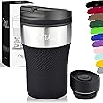 Milu Thermo Mug Insulated Mug Coffee Mug to go - 210ml 100% Leak Proof - Stainless Steel Drinking Mug - Car Mug Double Wall Insulation - Thermo Mug - Travel Mug (Black)