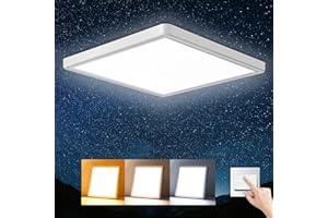 ‎ORAYMIN Oraymin LED Deckenlampe Flach, Deckenleuchte 18W IP44 Wasserdichte Badezimmer Lampe, 3000K/4000K/6500K Schlafzimmerlampe LED Panel für Küche Schlafzimmer Flur Keller Balkon, 23 * 23CM