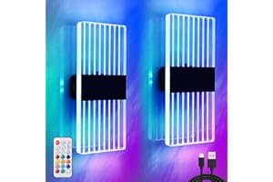 BOBOPAI USB Rechargeable Wall Sconces, RGB Ambient Lights With Remote Control, 12 Color Change+100 dynamic modes, Cordless Battery Powered Wall Lamp, Indoor LED Dimmable Mounted Light Fixtures Black, Set of 2