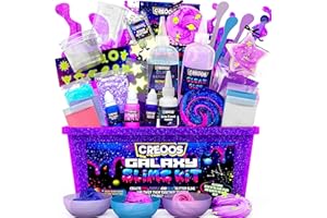 Creoos Galaxy Slime Kit Glow in the Dark Slime Making Kits 31 Accessories Make Your Own Slime Set Toys for Girls Boys Birthday Gift Toy for Kids DIY Fluffy Clay Cloud Foam Squish Glitter Arts Crafts