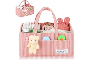 Novinest Nappy Caddy Organizer, Newborn Essentials & Car Diaper Caddy, Portable Nursery Storage Basket with Detachable Compartments, Baby Shower Gifts and Registry Must Haves for Boy or Girl