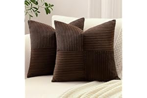 Sungeek 2er Set Cord Kissenbezüge, Kreuz Streifen Muster Kordsamt Kissenbezug Sofakissen Dekokissen Patchwork Design Deko Zierkissenbezüge Kissenhülle für Wohnzimmer (40x40cm, Dunkelbraun)