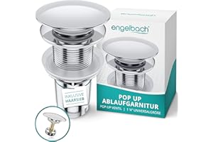 ‎ENGELBACH Engelbach® Universal Waschbecken Ablaufgarnitur - Pop up Ablaufventil ohne Überlauf (Auch für Waschtische) Herausziehbarer Stöpsel mit Haarsieb - inklusive Einbauanleitung