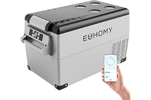 EUHOMY 30,6L Kompressor Kühlbox 12V/24V DC - Kühl-Gefrier-Kombi (-20℃~20℃) mit App & LCD-Display | Tragbarer Campingkühlschrank für Wohnmobil, Auto, Boot | 3-Stufen-Batterieschutz (ECO/MAX), ≤45dB