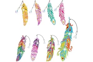 EFNHJF5 Basteln Mädchen 6 7 8 9 10 11 12 Jahre,Diamond Painting Kinder Basteln Geschenke,Mitgebsel Kindergeburtstag,8 Stück Diamond Painting Kinder Lesezeichen Für Schüler,Junge,Mädchen,Buchliebhaber (Feder)