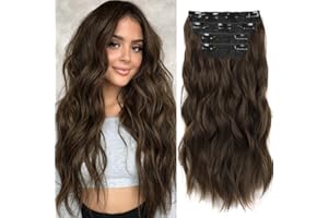 ENENBLAU Clip in Extensions Braun 50cm 4 Teiliges Set 200g wie Echthaar Haarverlängerung Haarteile Clip in Extension Lang Locken Synthetisch Haarteile für Damen Mittelbraun 050C 8/10#