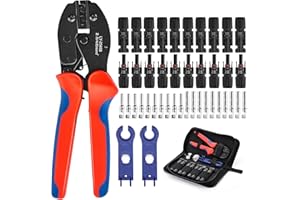 FIISAYL Crimpadora Terminales Solar para Cables PV de 2,5/4/6 mm², Prensa Terminales, 10 pares Conectores PV, 10 pares Conectores Macho/Hembra, 2 Llaves, Para el Montaje de Cables de Paneles Solares