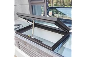 VALDOZA Ventana de tejado personalizable con apertura eléctrica, vidrio templado de doble capa, elevación a gas, control remoto y sensor de lluvia, para invernaderos, sótanos, áticos(Gray,LxW 60x70cm/23.6x27.
