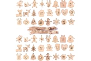 YIEUR 48 Stück 2 sets Adventskalender Zahlen Holz Nummer 1-24 Weihnacht Adventskalender Zahlen Anhänger mit Schnur Weihnachts-Countdown-Kalender Christbaumschmuck (A)