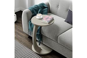 [en.casa] Tavolino da Divano (AxØ) 56 x 38 cm Tavolino Basso a Forma di C - Consolle con 4 Rotelle e Piano Rotondo - Colore Arenaria