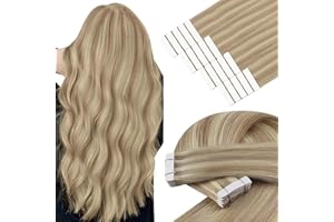 ‎YOUNGSEE YoungSee Tape Extensions Echthaar Blond 30 cm Echthaar Extensions Tape Blond Kurz Tape in Extensions Echthaar Goldblond mit Mittelblond Tapes Haarextension Glatt fur Damen 30g #16/22