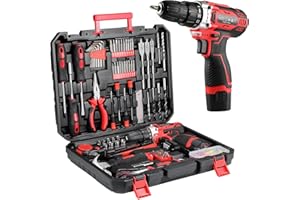 TLGREEN 138 Pieces Tool Kit Set, Toolbox with 12V Cordless Drill Set, 25+1 Torque Levels, 2 Speed Gearbox, Mechanic Tool Box for Men Women Home（Socket & Wrench & Drill & Screwdriver Kit）
