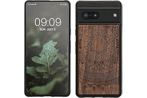 kwmobile Carcasa Compatible con Google Pixel 7 Funda - Funda de Madera de Nogal con Bumper antigolpes - Sol hindú
