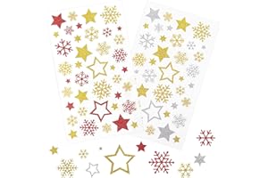 QKEINV 240 Pcs Glitter Snowflake Sticker, Christmas Snowflakes Stickers, Self-Adhesive Star Sticker, Xmas Self Adhesive Snowflake Stickers for Christmas Decor Gift Card Envelopes Cards Crafts Candy Bag