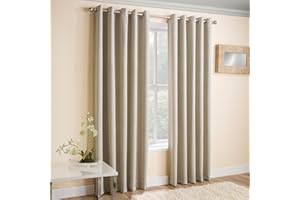 Enhanced Living Vogue Cream 90 x 108 inch (229x274cm) Eyelet Thermal Noise Reducing Dim Out Curtains for Bedroom and Living Room