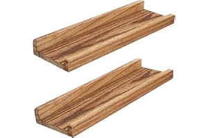 PHOENANCEE 43cm Wall Picture Shelves Ledge, Rustic Wood Ledge Shelves, Decorative Photo Shelf For Living Room, Kitchen, Bedroom, Books, Set of 2, Carbonized Black